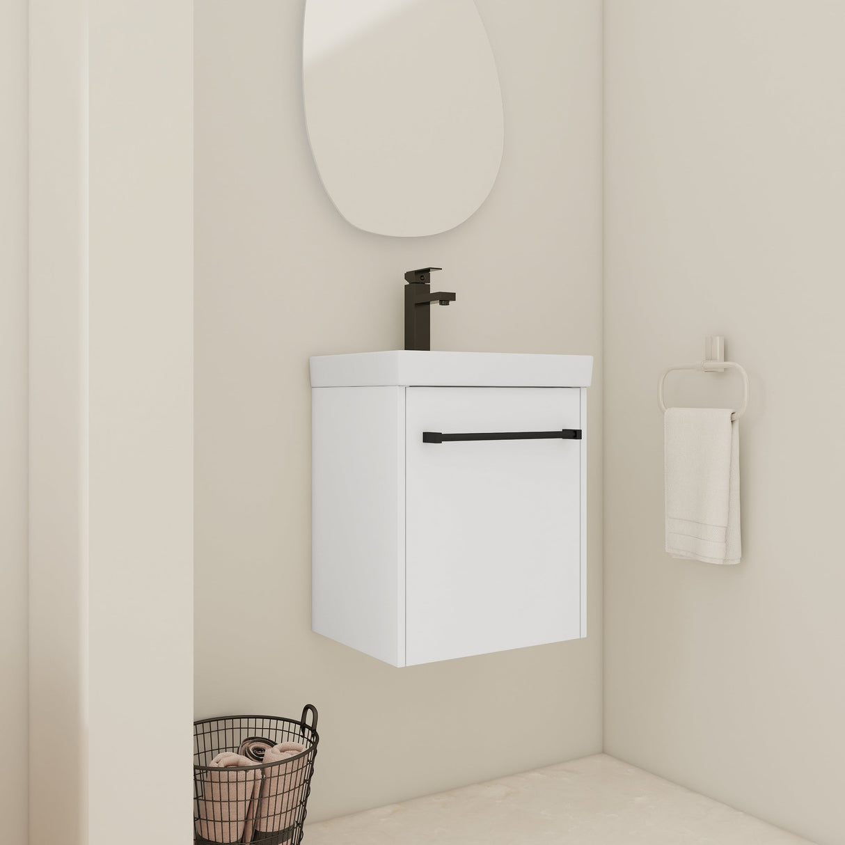 18" Floating Wall-Mounted Bathroom Vanity with Ceramic Sink