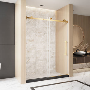 Frameless Single Sliding Shower Door With Handle And Square Tube Track