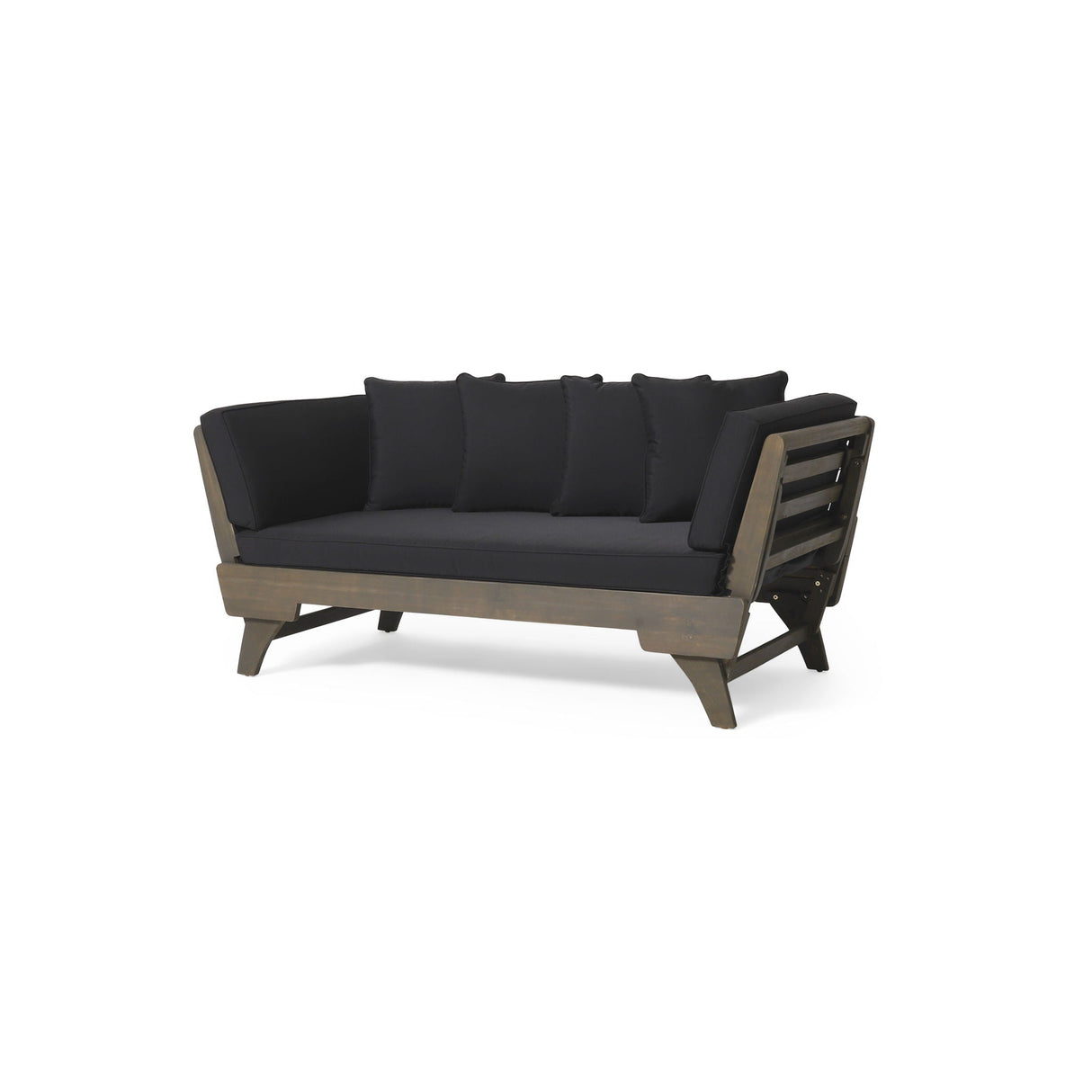 Outdoor Patio Daybed Sofa, 3 Seat Sofa with Foldable Arm and 4 Back Pillows