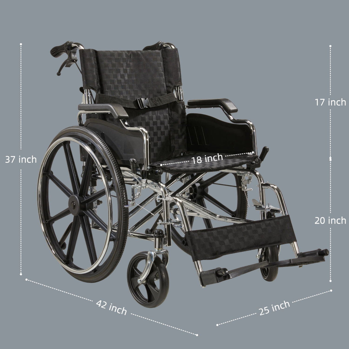 Lightweight Foldable Manual Wheelchair with Double Brakes - Black or Pearl Silver