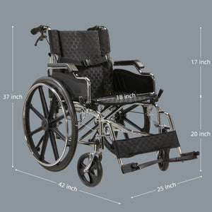 Lightweight Foldable Manual Wheelchair with Double Brakes - Black or Pearl Silver