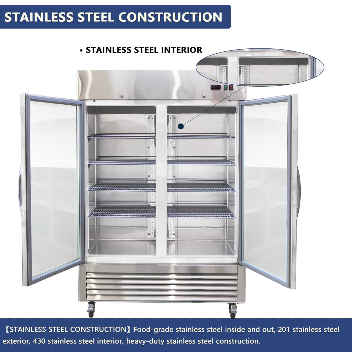 54"W Commercial Refrigerator with Glass Doors