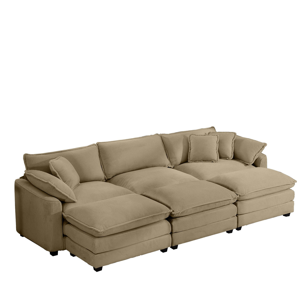 Modern Modular Cushion Sofa Set with Ottoman - Fabric, Multiple Colors