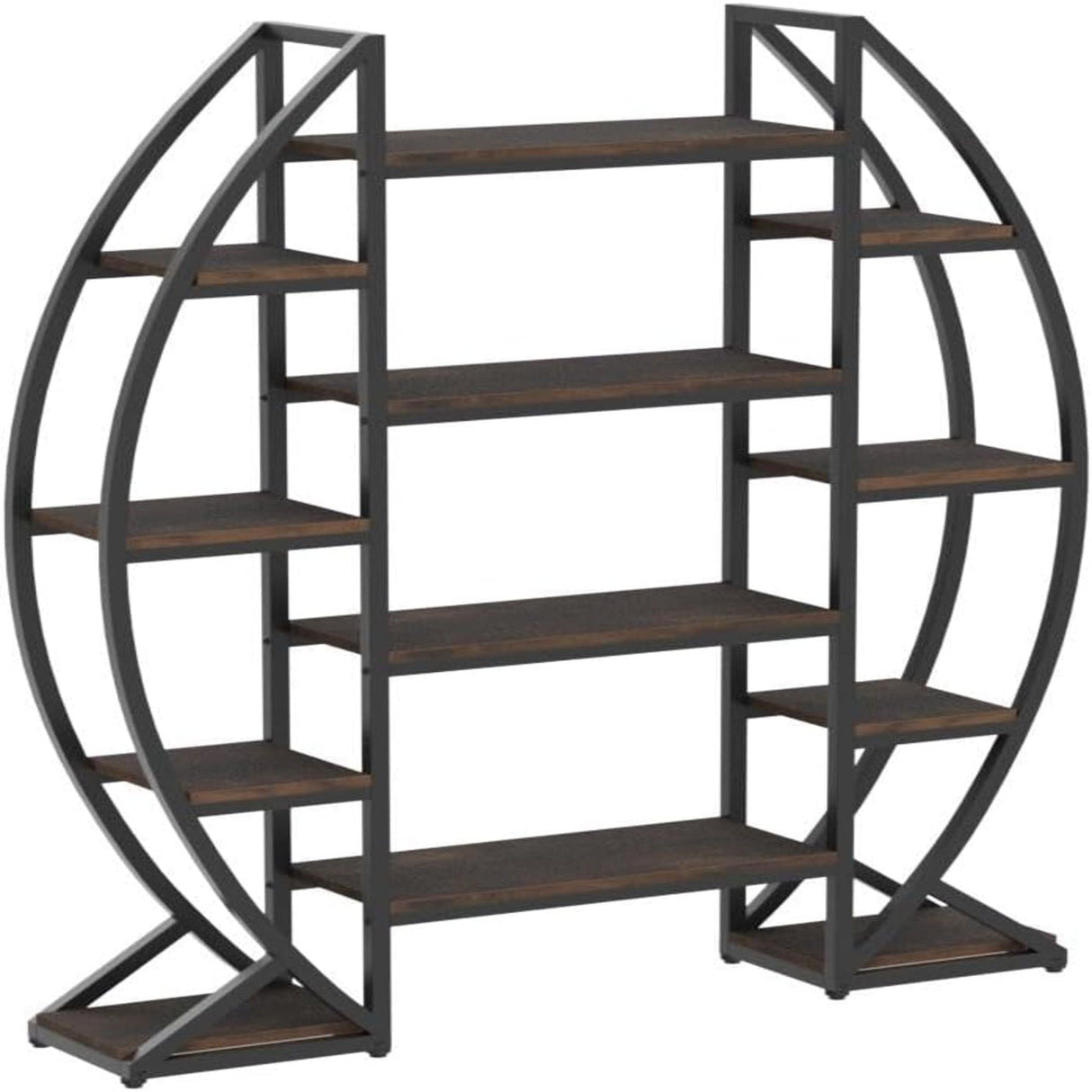 Triple Wide Oval Etagere Bookcase With Shelves For Living Room