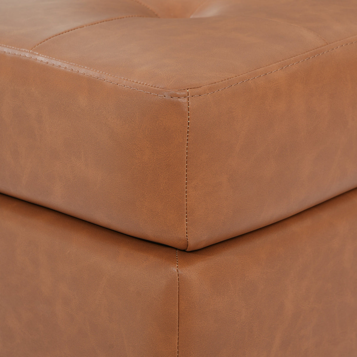 Upholstered PU Leather Ottoman, Solid Wooden Legs