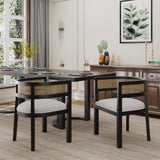 Barrel Dining Chair with Rattan Back, Set of 2