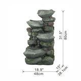 Indoor Outdoor Stone Water Fountain - 4 Tier Polyresin with LED Light