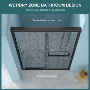 Double Sliding Glass Shower Door 8Mm Tempered Glass With Stainless Steel Frame - Matte Black