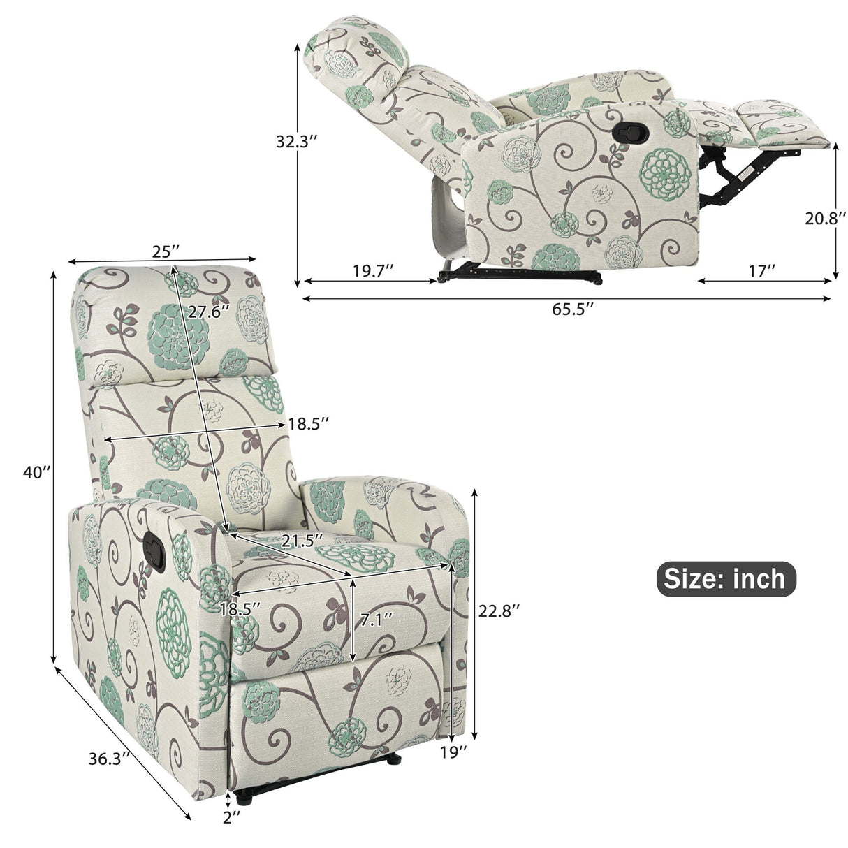 Modern Manual Recliner Home Theater Chair With Adjustable Backrest