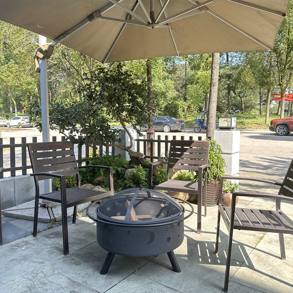 The Celestial Steel Fire Pit-32"  Wood Burning Firepit with Screen