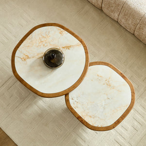 Irregular Coffee Table Set - 2pcs Burl Wood Veneer