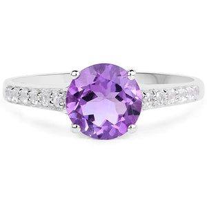 1.33 Carat Genuine Amethyst and White Topaz .925 Sterling Silver Ring