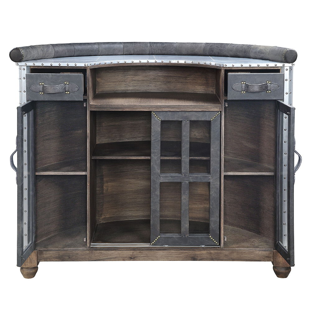 Rahma - Bar Table - Antique Ebony Top Grain Leather & Aluminum
