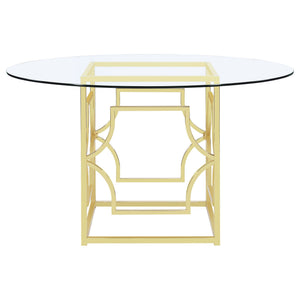 Krista - Round Glass Top Dining Table - Gold