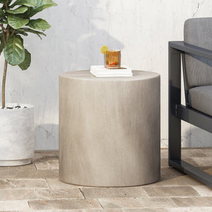 Outdoor Lightweight Concrete Side Table, Light Gray