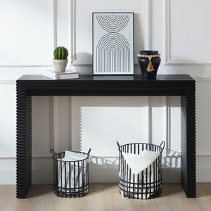 47" Modern Black Wood Console Table with Ribbed Legs