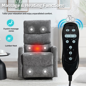 Heat Massage Manual Recliner Chair with Rocker and Swivel in Fabric