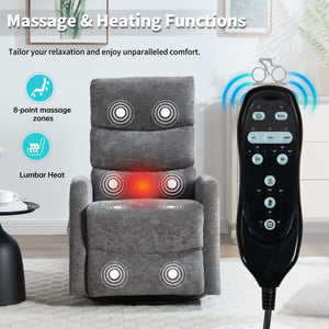 Heat Massage Manual Recliner Chair with Rocker and Swivel in Fabric