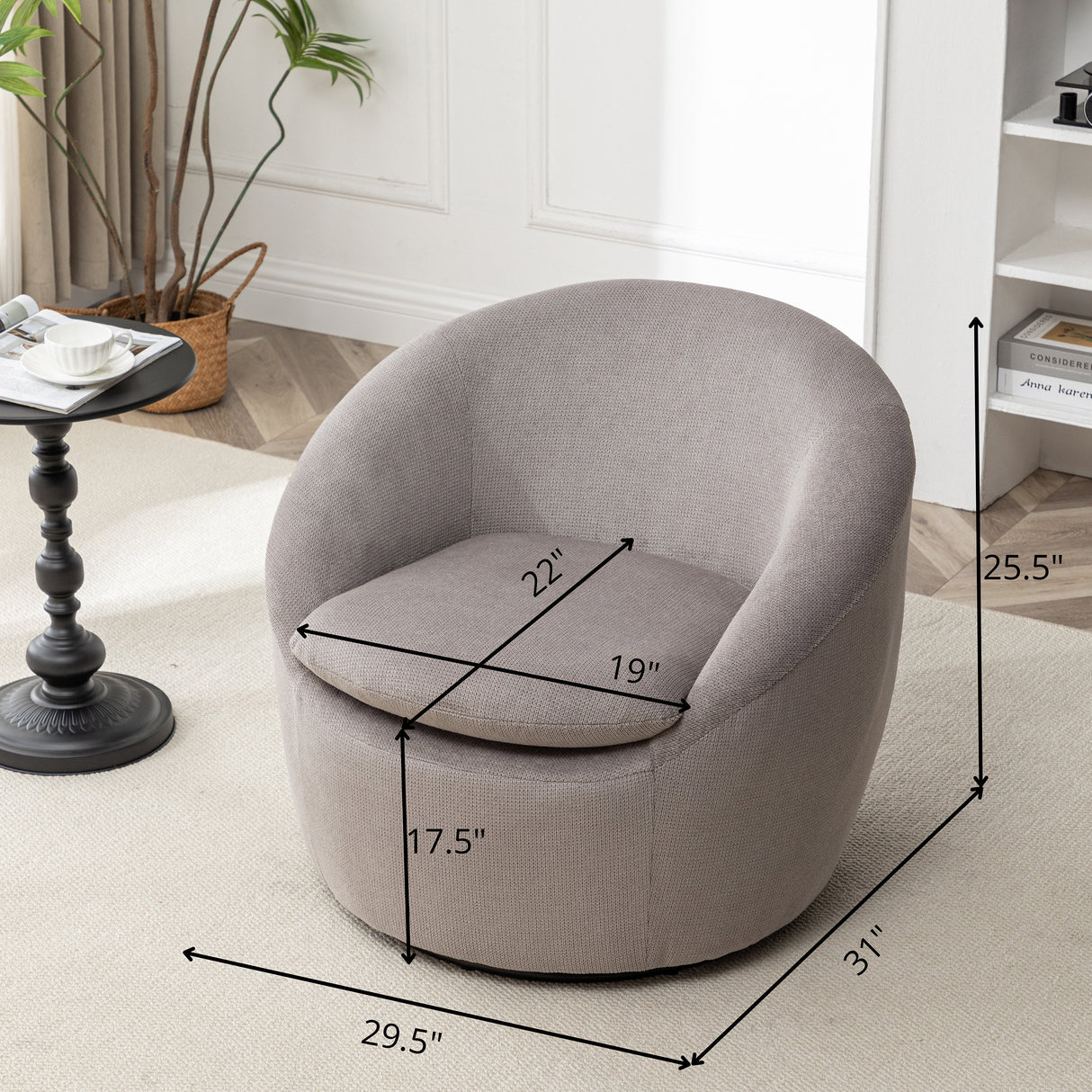 Winnie Modern Teddy Fabric Swivel Barrel Chair