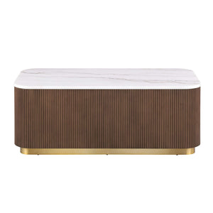 3 Piece Table Set (Rectangle Cocktail Table And Two Square End Tables) - Brown / Gold / White