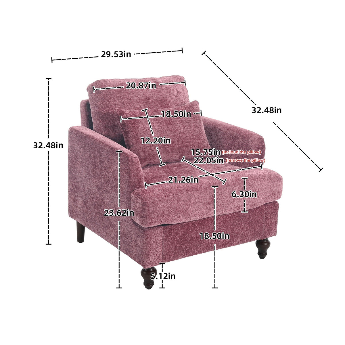 Modern Mid Century Wood Frame Armchair With Tufted Design