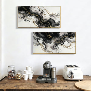 Large Black and White Abstract Wall Art Set of 2