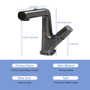 Pull Down Bathroom Sink Faucet With 3 Water Modes And Stainless Steel Construction - Gunmetal Black