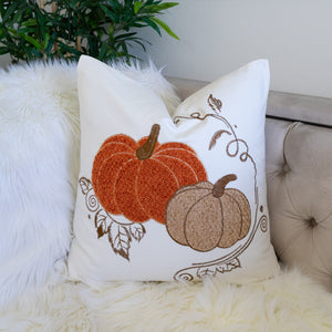 Pumpkin Embroidered Cotton Throw Pillow – Autumn Harvest Accent Cushion Set of 2