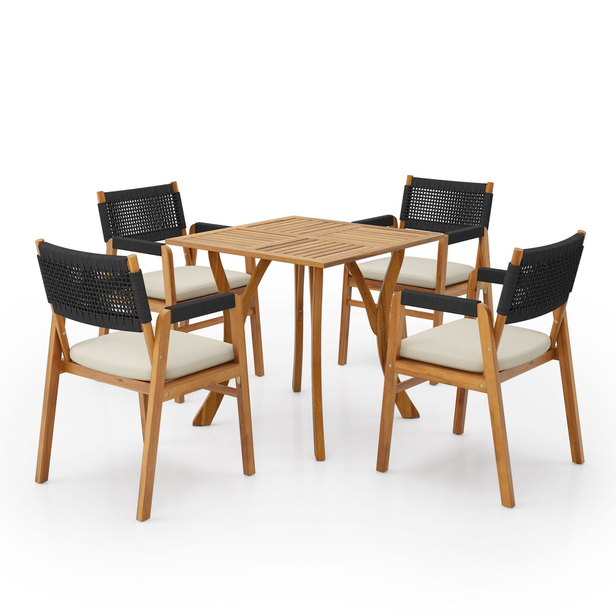 Outdoor Rustic Patio Acacia Bistro Set With Cushions