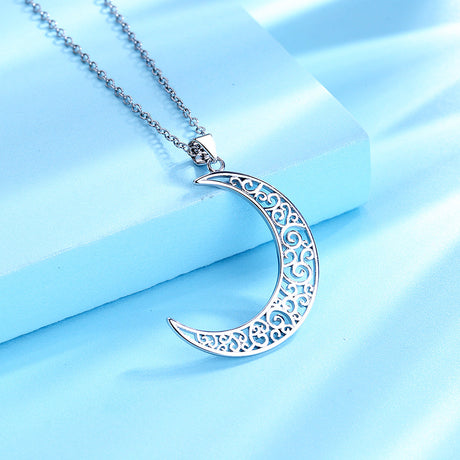 Sterling Silver Filigree Moon Pendant Necklace