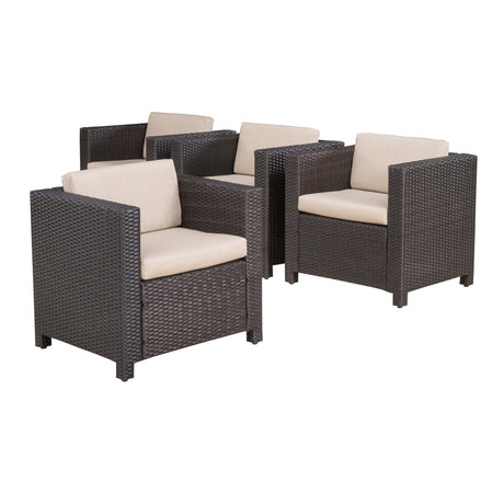 Modern Outdoor Woven Club Chairs with Removable Cushions (Set of 2)