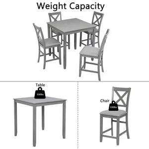 5 Piece Dining Table Set, Wooden Dining Square Table Set For 4