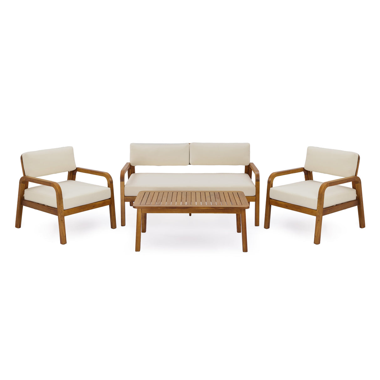 4-Pieces Outdoor Sofa Set with Cushions - Teak