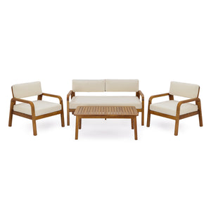 4-Pieces Outdoor Sofa Set with Cushions - Teak