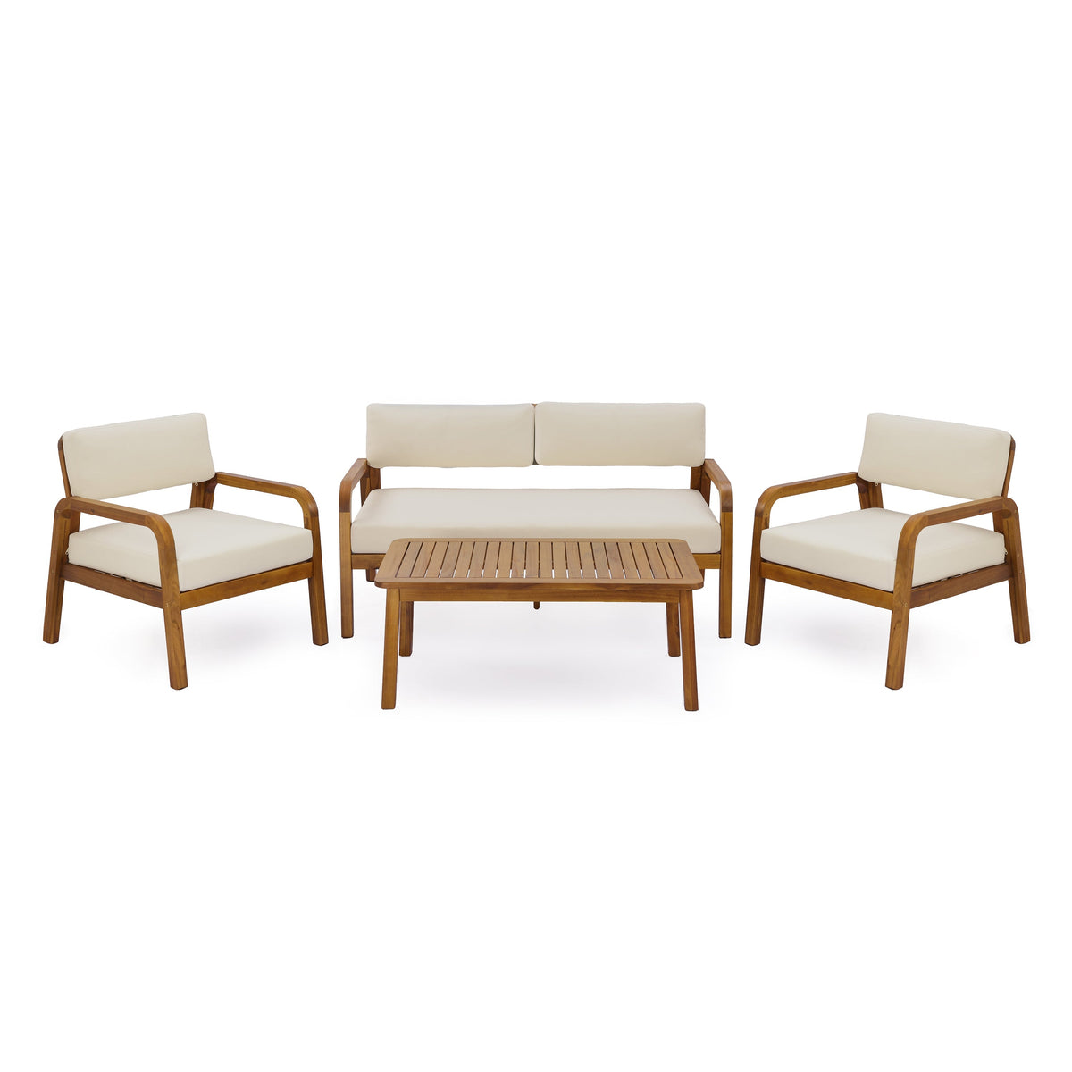 4-Pieces Outdoor Sofa Set with Cushions - Teak