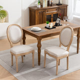 French Style Solid Wood Frame Linen Back Dining Chair Set of 2