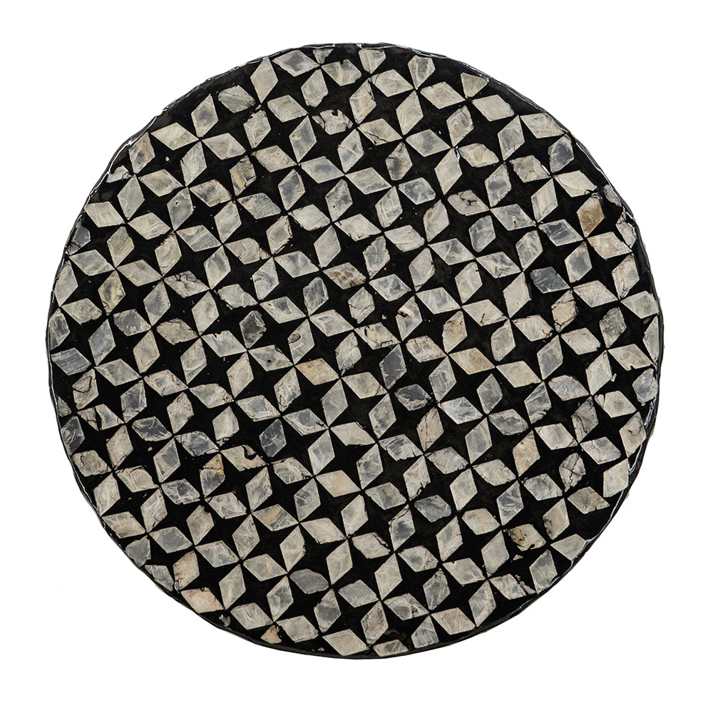 D14x20' Black Round Accent Capiz Stool, Garden Side Table