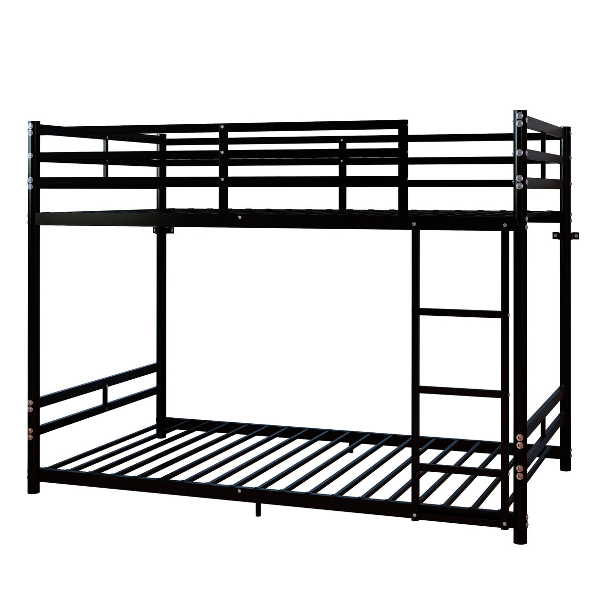 Bunk Bed with Ladder and High Guardrail Metal Bunk Bed, Storage Space, Noise Free, Twin Over Twin Size