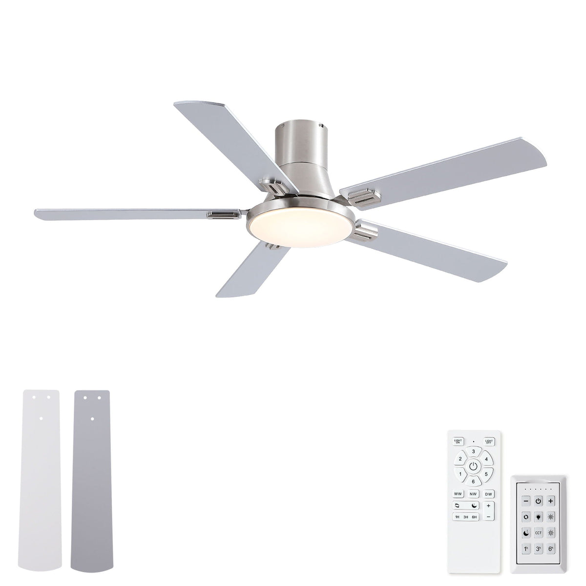 Flush Mount Ceiling Fans With LED Light And Remote Control, 5 Blades