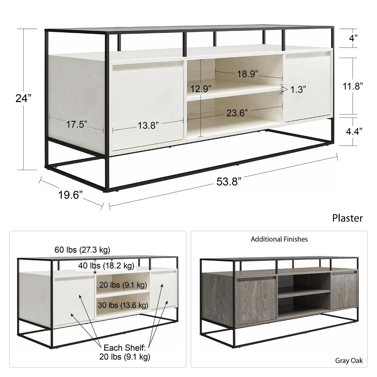 Camley Media Console TV Stand - White