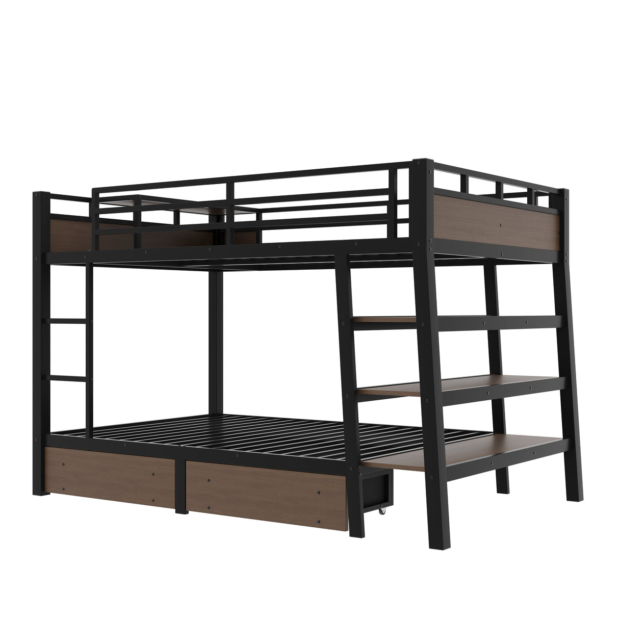 Full Size Metal Bunk Bed with Storage Shelves and USB Power Strip