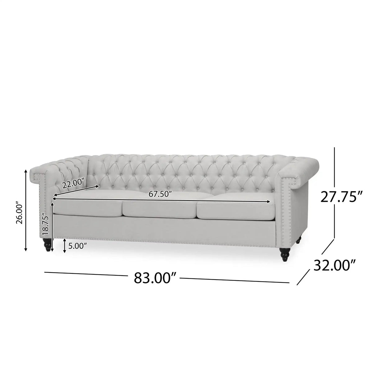 Chesterfield Style 3 Seater Sofa With Deep Button Tufting