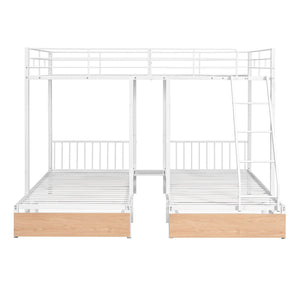 Triple Bunk Bed With Drawers And Guardrails