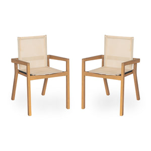 7 Pieces Acacia Wood Outdoor Dining Set, Modern Style