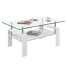 Modern Rectangular Coffee Table With Tempered Transparent Glass Top And Storage Shelf