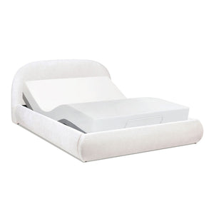 Archie Puffy Grounded Upholstered Platform Bed with Rounded Headboard - Green, White, Beige