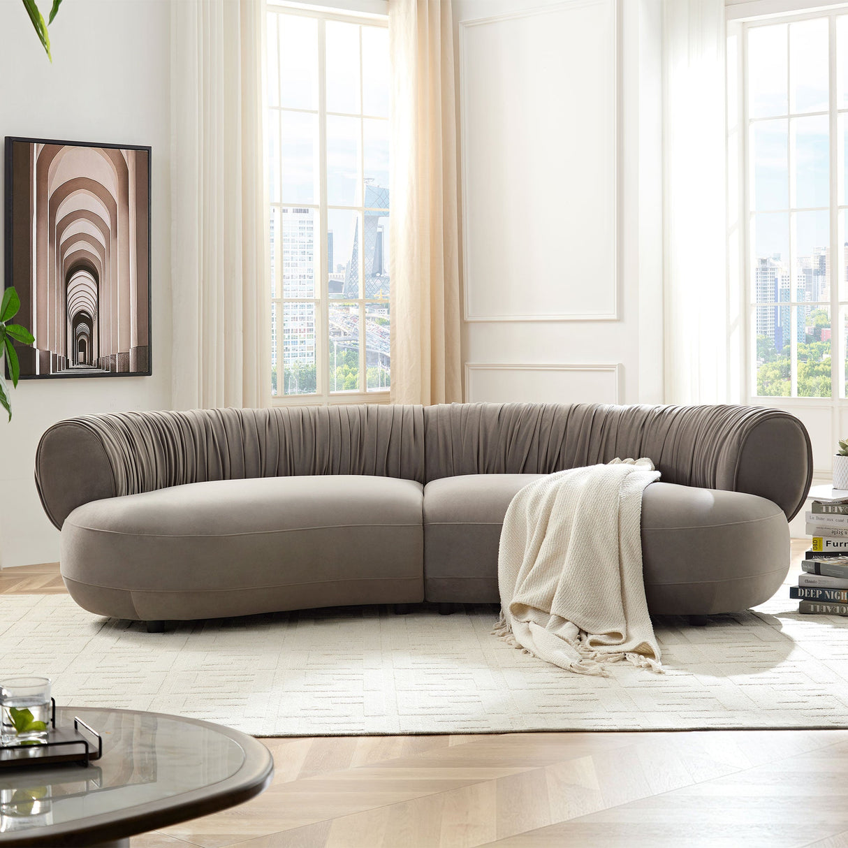 Modern Curved Sofa with Elegant Crescent Design