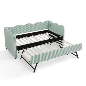 Gingham Daybed With USB Charging Port, Wave Shaped Design