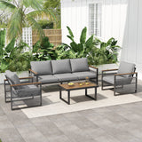 4-Pieces Outdoor Metal Patio Furniture Set, 5-Seat Sofa with Cushion