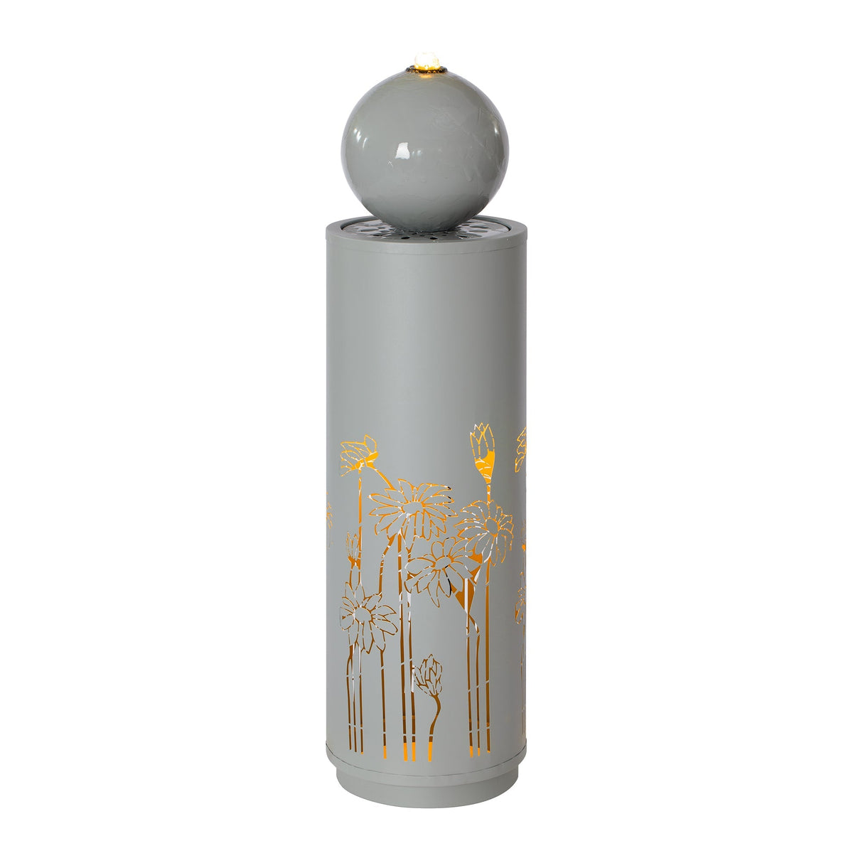 34.25'H Light Gray Metal Cutout Outdoor Water Fountain with LED Lights